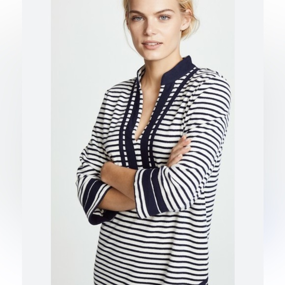 Saint Tropez West Tops - Saint Tropez West Navy and Cream Striped Top Sz L